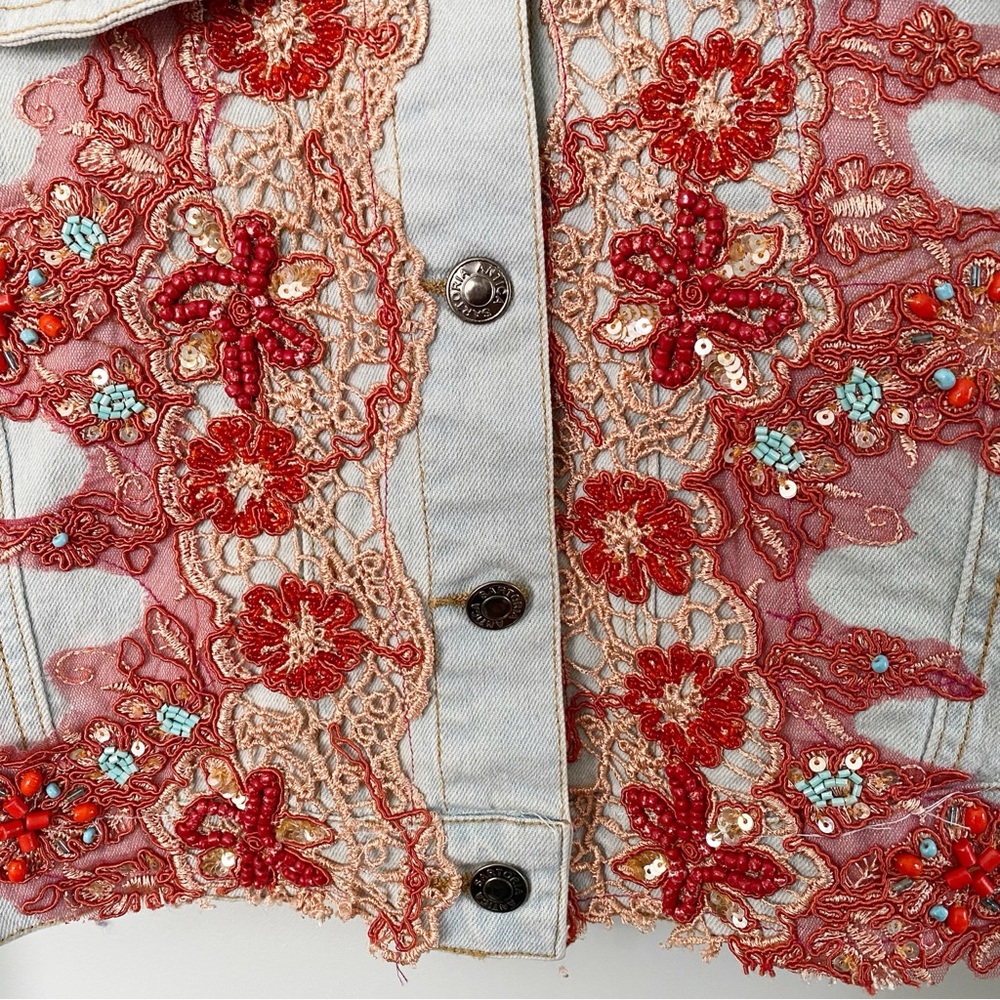 ANTICA SARTORIA Positano *RARE* Embroidered Embellished cropped denim jacket NWT - Picture 5 of 10